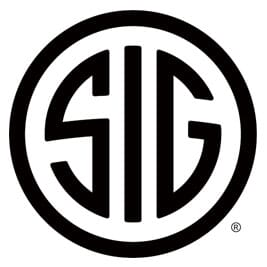 SIG logo, a recognizable symbol in the firearms industry, featuring bold letters S, I, G within a circular design.