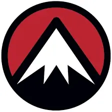 Stylized mountain logo featuring red, white, and black colors, perfect for outdoor or adventure brands.